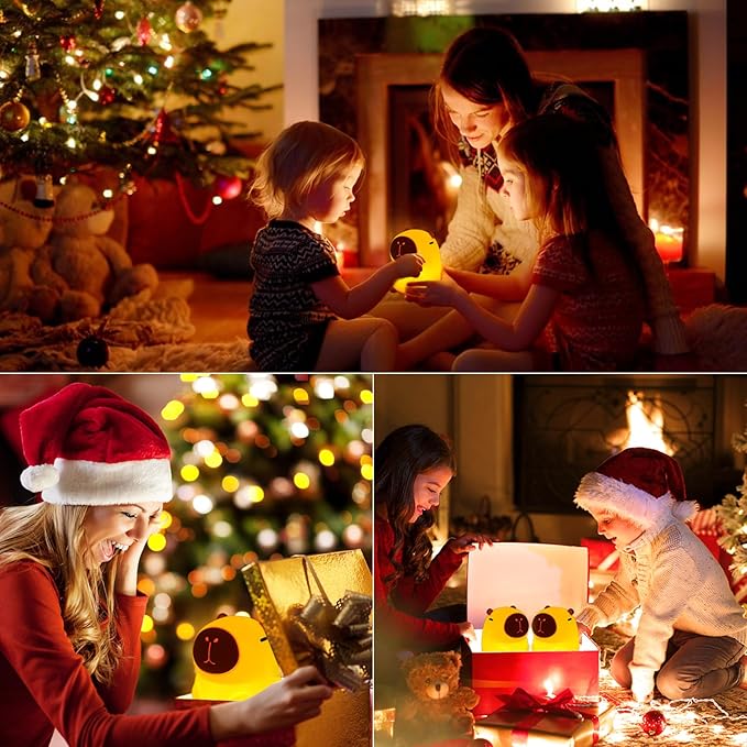 Capybara Night Light Cute Squishy Silicone Nursery Nightlight Dimmable Rechargeable Animal Bedside Lamp with Timer & Tap Control, Christmas Gift