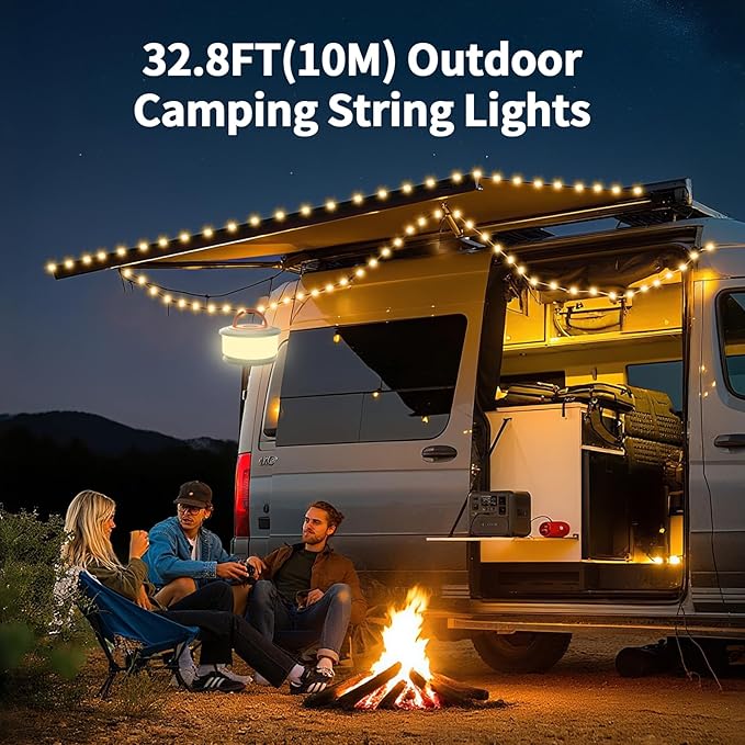 2-Pack Camping String Lights, 4 in 1 Retractable String Lights, Quick 30s Recovery, 32.8ft Rechargeable LED Fairy Lights for Outside, 32.8ft Portable Tent Lights for Tent Patio Awning RV Decoration