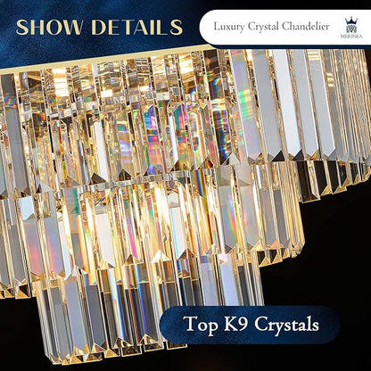 22" Modern Crystal Chandeliers 15 Lights Chrome Ceiling Pendant Light 4-Tier Luxury Round K9 Crystal Light Fixture for Living Room Dining Room Bedroom Kitchen Foyer