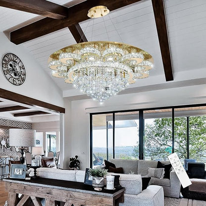 HAIXIANG Modern Chandelier Living Room Light Glam Chandeliers Ceiling Light Fixture Remote Dimmable Lights 40 Inches Luxury Crystal Gold Dining Room Lights