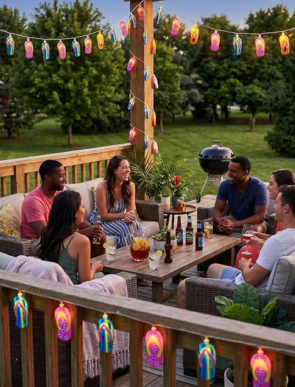 8.5Ft Summer Beach Themed Lights, 10L LED Flips Flops String Lights Plug in for Indoor and Outdoor Holiday Summer, Luau Aloha Hawaiian Tropical Party Décorations