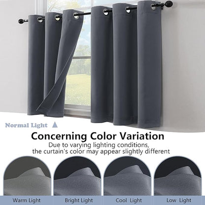 Simplebrand Grey Kitchen Valances for Windows 18 Inches Long 2 Pack, Room Darkening Window Valances for Living Room, Grommet Short Straight Drape Kitchen Curtains for Bedroom Kids Room, 40Wx18L
