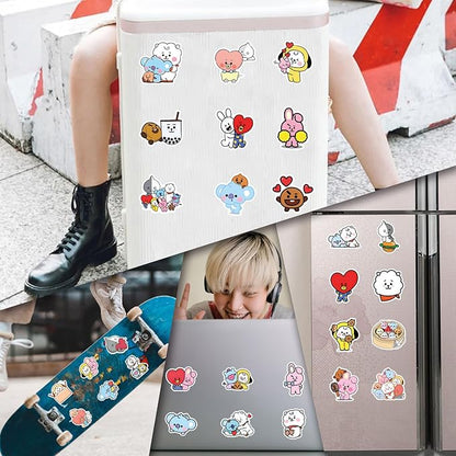 55pcs Cartoon BT21 Stickers for Water Bottle,Vinyl Waterproof BT21 Stickers for Laptop,Bumper,Skateboard,Water Bottles,Computer,Phone,Sticker for Kids Teens Adult