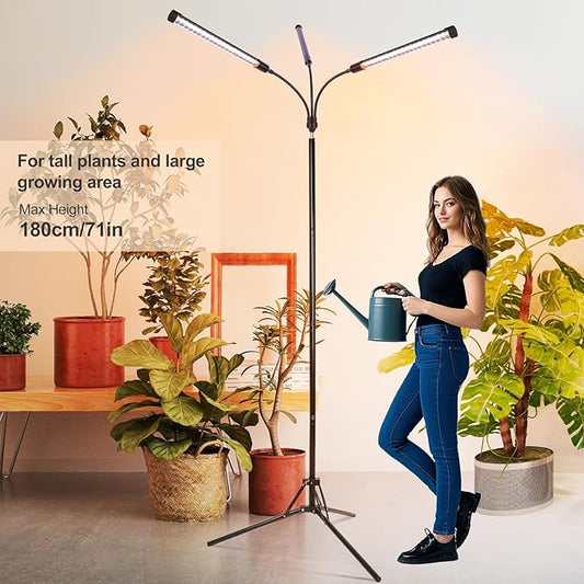 FECiDA 2026 3Head Grow Lights with Upgraded Stand, Standing Grow Lights for Indoor Tall Plants, Bonsai Tree, 4/8/12/16/20 Hr Timer, 27 Watt Power Draw, NO Need Adapter, 24"-72" Height Adjustable