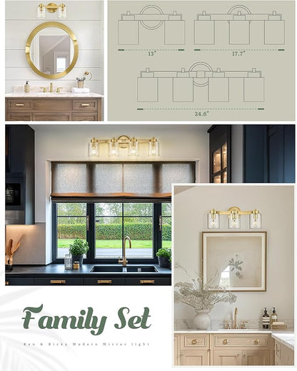 Ken & Ricky 4 Light Brushed Gold Bathroom Vanity Lights Fixtures Over Mirror, Modern Bathroom Wall Sconce Lighting Fixtures 24.6 inch with Clear Glass Shades for Living Room Bedroom Entryway