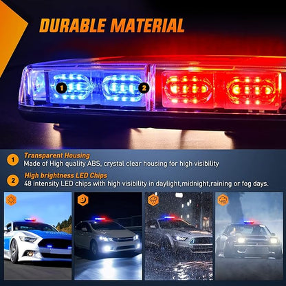 Nilight 12 Inch Roof Top Strobe Lights 48LED Hazard Light Emergency Safety Warning LED Flashing Bar Magnetic Mount 12V 24V Cars Trucks Tractors Snow Plows Construction Vehicles