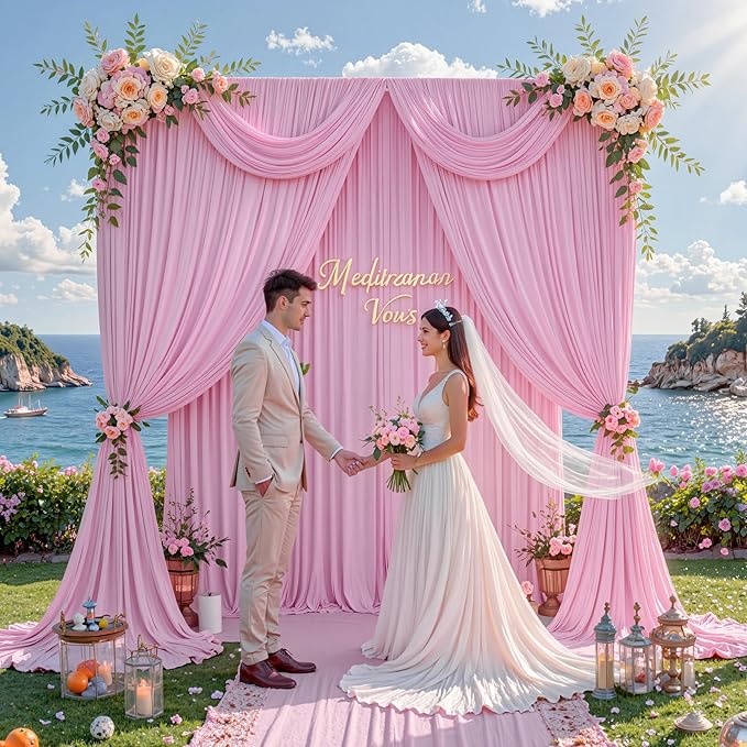 10 ft x 8 ft Wrinkle Free Pink Backdrop Curtain Panels for Parties, Polyester Thick Photography Backdrop Drapes for Baby Shower Bridal Shower Wedding Party Home Decoration Supplies