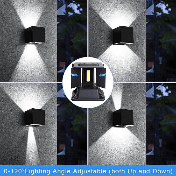 Juyace 20W 6000K LED Sconce Wall Up and Down Exterior Lighting hardwire No photocells Light Fixtures with Angle-Adjustable Square 4.7" IP65 Waterproof for Porch Patio 2 Pack