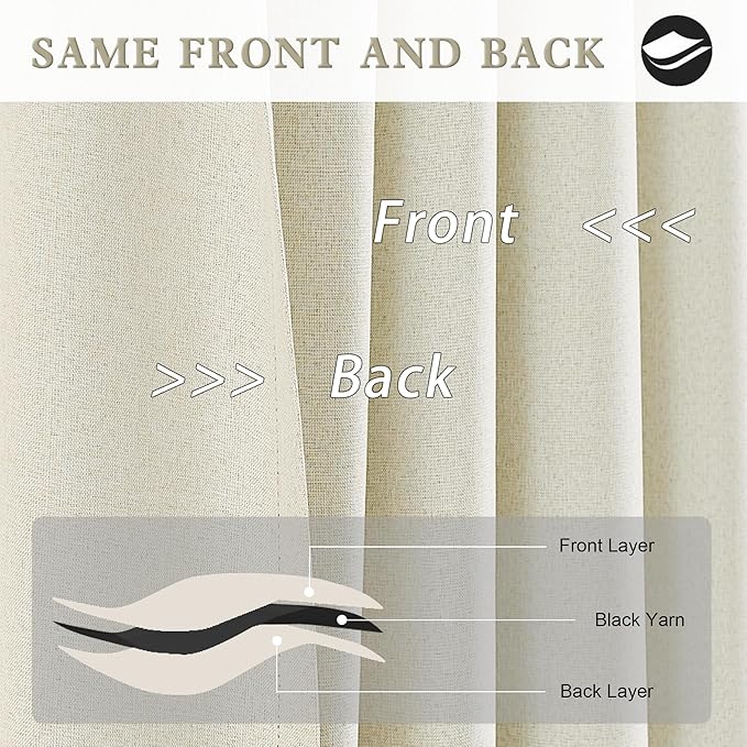 DUALIFE 2Pcs Extra Long Linen Drapes 132 Inch Length Hanging-Rod Pocket Back Tab Blackout Tall Floor to Ceiling 2 Story Curtains for Patio Sliding Door Villa Hall Theater 11FT Length,Cream Beige