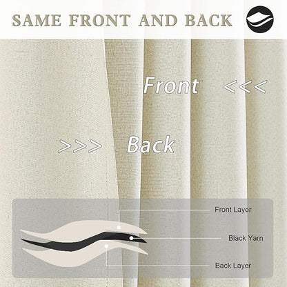 DUALIFE 2Pcs Extra Long Linen Drapes 132 Inch Length Hanging-Rod Pocket Back Tab Blackout Tall Floor to Ceiling 2 Story Curtains for Patio Sliding Door Villa Hall Theater 11FT Length,Cream Beige