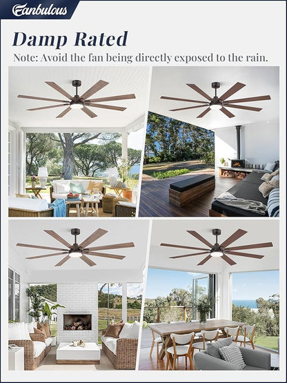 72 Inch Ceiling Fans with Lights and Remote, Dual-Sided Reversible Blades for Versatile Décor, Quiet DC Motor, 120° Wide-Angle Customized Brightness & 3CCT, Damp Rated for Indoor/Outdoor Use