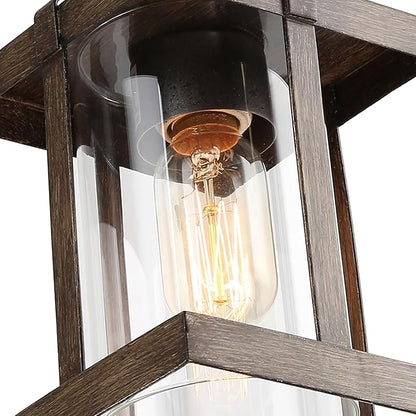 LOG BARN Pendant Lights Kitchen Island, Farmhouse Kitchen Pendant Lighting Over Island with Clear Glass, Rustic Faux Wood Pendant Light Fixtures, 5.5'' x 10.3''