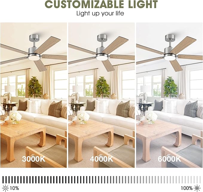 Ceiling Fans with Lights and Remote 52 Inch Modern Ceiling Fan with Quiet Reversible DC Motor Timer Black Ceiling Fan for Bedroom Living Room Dining Room Easy Installation