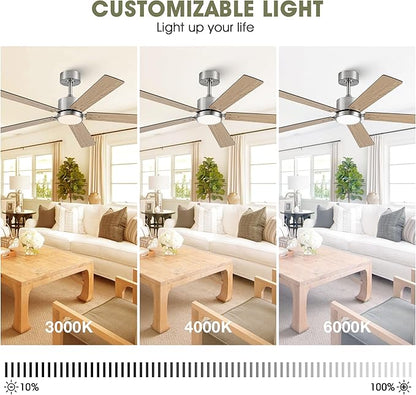Ceiling Fans with Lights and Remote 52 Inch Modern Ceiling Fan with Quiet Reversible DC Motor Timer Black Ceiling Fan for Bedroom Living Room Dining Room Easy Installation
