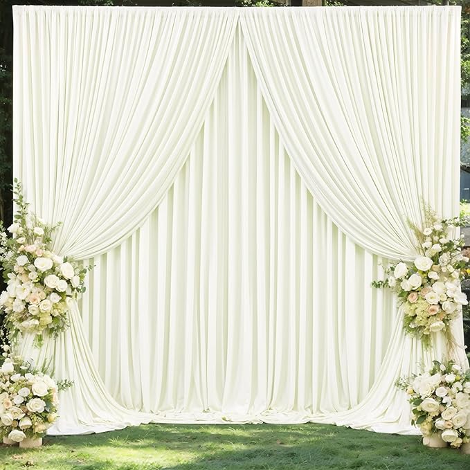 4 Panels Ivory Backdrop Curtains for Wedding Party Wrinkle Free Backdrops Curtain Drapes Fabric Decorations Photo Back Drop Cloth for Baby Shower Photography Stage Reception 20ft(W) x 12ft(H)