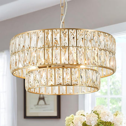 CATINER 20'' Modern Gold Crystal Chandelier Luxury Semi Flush Mount Ceiling Light Fixtures 6-Lights Round Crystal Pendant Chandelier for Dining Room Foyer Living Room Bedroom