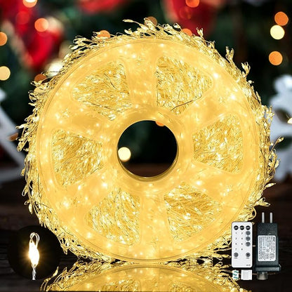 Fairy Lights Plug in,Dailyart 3000 Led Cluster Lights with Timer 195Ft Waterproof Warm Twinkle String Light with Remote for Bedroom Wreath Garland Window Wedding Christmas Tree Decoration,Sliver Wire