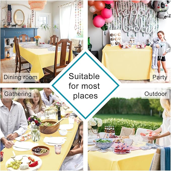 Hiasan Light Yellow Square Tablecloth - Waterproof and Spillproof Restaurant Washable Polyester Table Cloth for Dining Room, 54 x 54 Inch