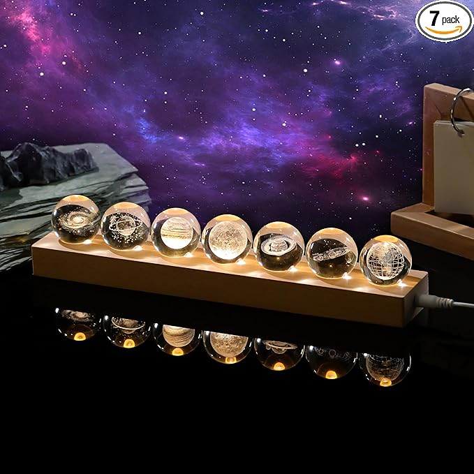 3d Crystal Ball Solar System Crystal Ball with Led Lamp Base - Best Birthday Science Gifts For Man Teacher Boy Kids Girls Men - Galaxy Jupiter Saturn Moon Earth Solar System Space Astronomy Gifts