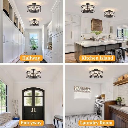 TOULMJ 6-Light Black Semi Flush Mount Ceiling Light, 16.53'' Modern Entryway Light Fixtures, Farmhouse Light Fixtures Flush Mount Chandelier for Kitchen Island Laundry Hallway Dining Room