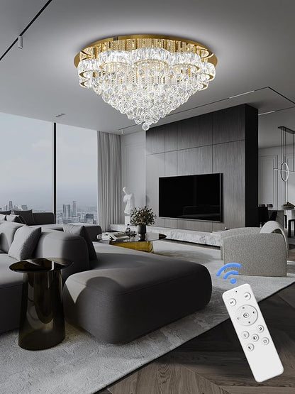 Flashing God 40inches Gold Chanderliers for Living Room Crystal Chandelier Ceiling Light Fixture Raindrop Pendant Light for Foyer Dining Room Hallway Bedroom LED Dimmable Lighting 2700k 4500k 6000k