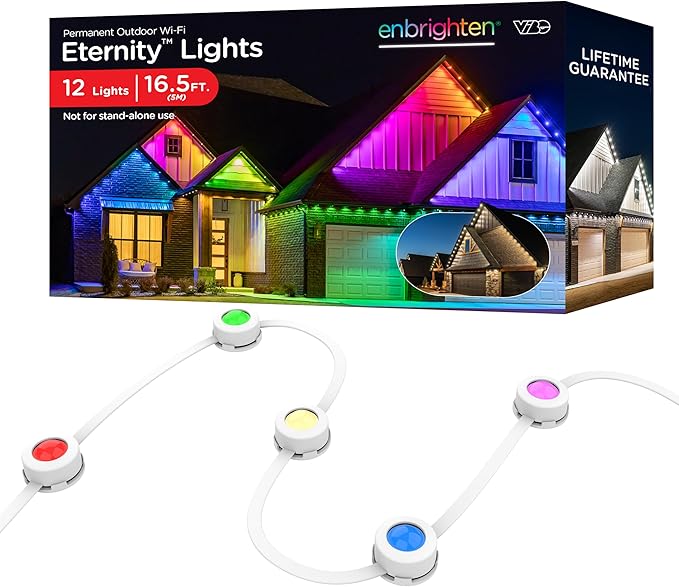 Enbrighten Vibe Eternity Permanent Outdoor Lights Extension Only, 16.5ft with 12 RGBWIC LEDs, Not for Standalone Use, Enbrighten 50ft or 100ft Eternity Lights Needed, Extendable up to 200ft, 81104