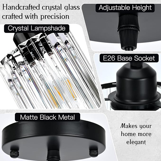 1-Piece Pendant Lights Kitchen Island, Elegant Modern Island Lights for Kitchen with Crystal Glass – Luxury Kitchen Hanging Light for Kitchen Island, Dining Table, Entryway, Restaurant