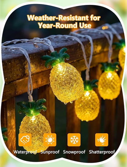 8.5Ft Pineapple String Lights, Hawaiian Beach Themed Party Lights with 10LED Warm White Waterproof Pineapple Fairy Lights, Tropical Decoration for Indoor Outdoor Party Bedroom Wedding Birthday Pool