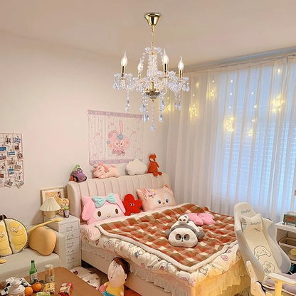 MALOSA Small Gold Crystal Chandeliers,Classic 4 Lights Mini Chandelier,Antique Candle Glass Chandelier for Dining Room,Girls Bedroom,Living Room