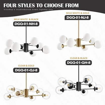 Bagood 8-Light Globe Sputnik Chandelier Modern Gold Sputnik Chandelier Mid Century Globe Pendant Light Brushed Brass Finished with Clear Glass Lampshade Chandeliers for Kitchen Bedroom