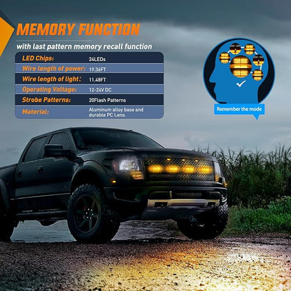 Nilight 4PCS LED Strobe lights 12V 24V Sync Feature Amber 24LED Emergency Hazard Warning Lights with Controller Hard Wire or Cigarette Lighter Plug for Car Truck RVs Campers
