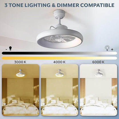Oval AIR Loren 20" Small Smart Ceiling Fan with Light, Semi Flush Mount, Quiet 6-Speed Reversible Motor, Dimmable LED, Adjustable CCT, App & Remote Control, Minimalist, White AIR8002D