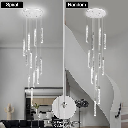 12-Lights Bubble Chandelier for Entryway High Ceiling-137 Height Adjustable Crystal Chandelier,3 Color Temperature Dimmable LED Pendant Light Fixture for Foyer Living Room Staircase,Chrome