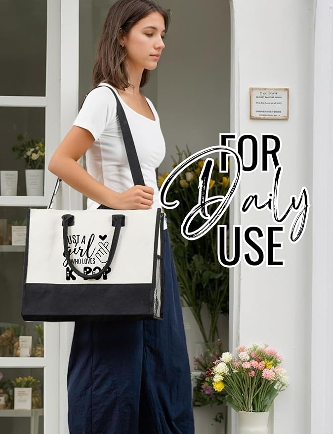 InnoBeta Kpop Gifts Canvas Tote Bag, Kpop Gifts for Teen Girl Kpop Lovers, Kpop Merch Stuff, Koren Tote Bag with Top Zipper Closure and Shoulder Strap for Birthday, Christmas