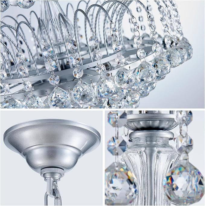 WUZUPS Crystal Chandelier Pendant Flushmount Ceiling Light Modern Lighting Fixture for Bedroom Hallway Bar Kitchen Bathroom, H 17.3" x W 18.9", Silver, E12 Base