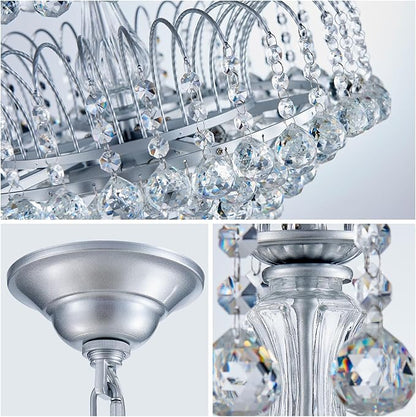 WUZUPS Crystal Chandelier Pendant Flushmount Ceiling Light Modern Lighting Fixture for Bedroom Hallway Bar Kitchen Bathroom, H 17.3" x W 18.9", Silver, E12 Base