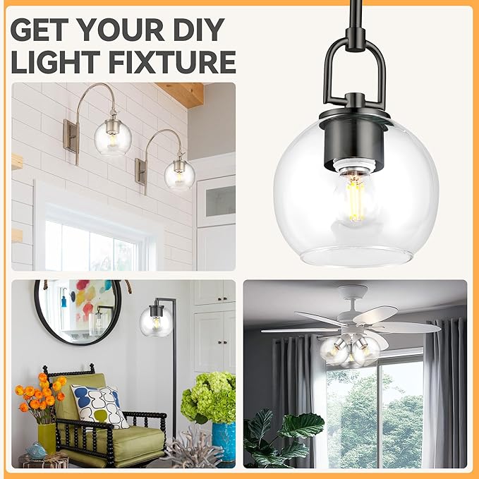 2 Pack Clear Glass Shades Globes, Glass Lamp Shade Covers Replacements, 1.65 In Fitter 5.1 In Height 5.9 In Diameter Transparent Lampshades for Light Fixtures Chandelier Wall Sconces Pendant Lights