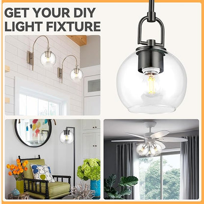 3 Pack Clear Glass Shade Replacements, Globe Glass Lamp Shade Covers for Light Fixtures, 1.65 In Fitter 5.1 In Height 5.9 In Diameter Globes Lampshades for Wall Sconces Chandelier Pendant Lights