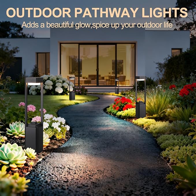 Outdoor Path Lighting Fixture 23.62In Outdoor Landscape Pathway Light Black Aluminum Modern Lawn Floor Light With 3000K LED Bollard Lighting Outside Housing Waterproof Post Lantern For Patio Entrance