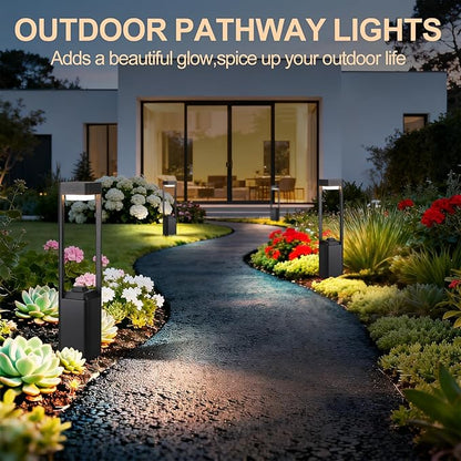Outdoor Path Lighting Fixture 23.62In Outdoor Landscape Pathway Light Black Aluminum Modern Lawn Floor Light With 3000K LED Bollard Lighting Outside Housing Waterproof Post Lantern For Patio Entrance