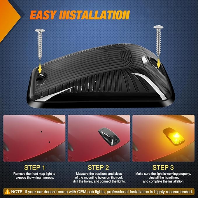 Nilight LED Cab Marker Lights 5 PCS 5 LED Smoke Lens Amber Clearance Roof Running Light Compatible with 1988-2002 GMC Chevrolet C1500 C2500 C3500 K1500 K2500 K3500 Suburban