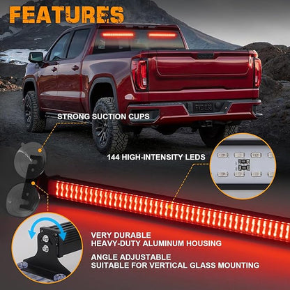 XRIDONSEN 2 in 1 Red Emergency Strobe Traffic Advisor Light Bar 144 LED Warning Safety Interior Dash Windshield Lights Deck Split Mount for Police Volunteer Firefighter Vehicles Trucks (2x17.7 inch)