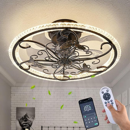 Retro Black Ceiling Fan with Lights Remote Control, 6 Speeds 3 Color Industrial Caged Ceiling Fan with Light for Kitchen Bedroom Living Room