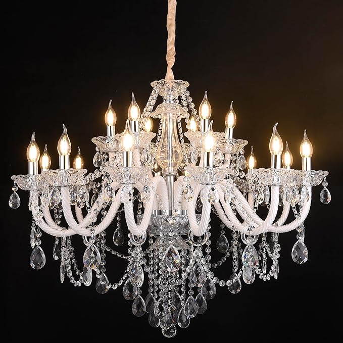 Double Layer Transparent Crystal Chandelier 18-Lights,Modern K9 Crystal Ceiling Light Fixture Lighting for Living Room Hallway Dinning Room Lobby Staircase (Clear 18 Lights)