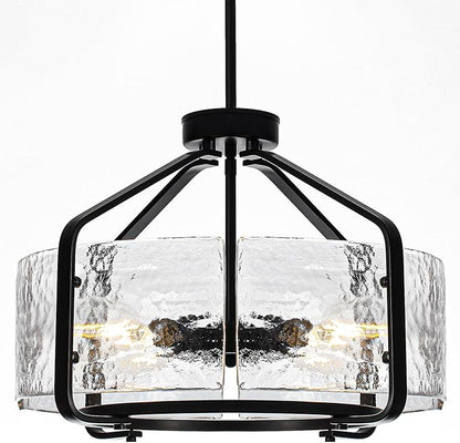 Luupyia 17.7 Inches Glass Drum Chandelier Black, 4Lights Modern Glass Chandelier, Height Adjustable Drum Chandeliers Crystal Pendant Light Dining Room Kitchen Entryway Chandeliers for Foyer