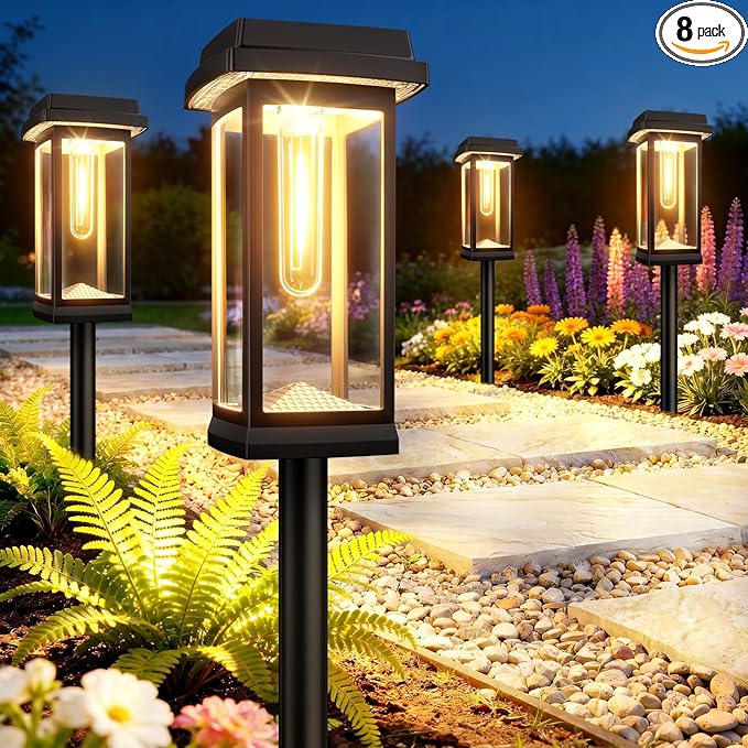 Solar Pathway Lights Outdoor, 8 Pack Upgraded Solar Garden Lights solar powered, solar lights outdoor waterproof IP65, 15 Hours Outdoor Solar Lights for Yard Patio Landscape Walkway Driveway Decor