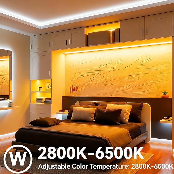 24VDC Highest Density 5-in-1 5050 RGBWW (RGB+Warm White+Daylight) 112LEDs/m Bright RGBCCT LED Strip 16.4FT Dimmable Tape Lights for Bedroom Decor (16.4Ft IP20 Non-Waterproof)