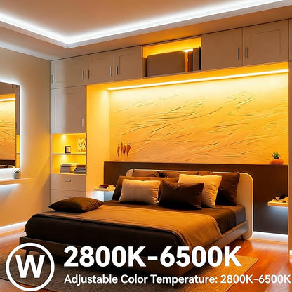 24VDC Highest Density 5-in-1 5050 RGBWW (RGB+Warm White+Daylight) 112LEDs/m Bright RGBCCT LED Strip 16.4FT Dimmable Tape Lights for Bedroom Decor (16.4Ft IP20 Non-Waterproof)