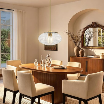 12" Clear Glass Modern Pendant Light Kitchen Island Brushed Gold Mid Century Modern Pendant Lighting with Clear Glass Hanging Pendant Light for Dining Room（Bulb Incl.）