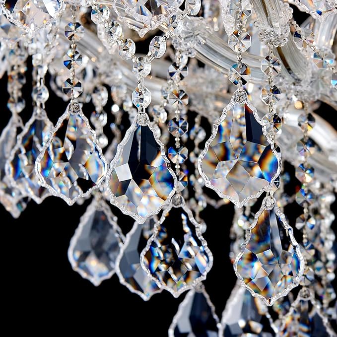 Large Crystal Chandeliers Light Fixture - 24 Lights High Ceiling Hanging Chandelier 2 Layers Maria Theresa Crystal Light Luxury Chandelier for Entryway, Staircase,Living Dining Room